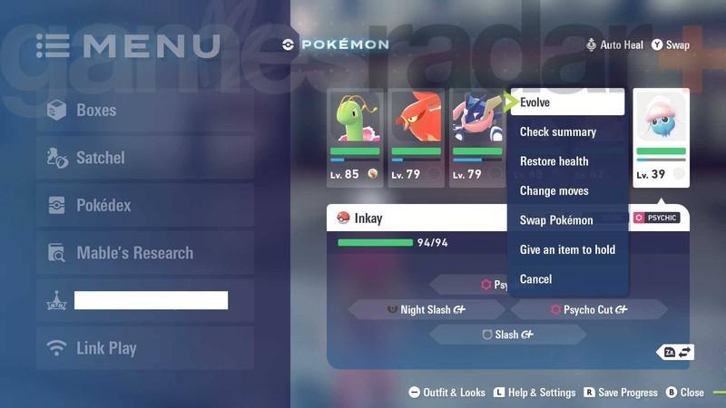 انتخاب گزینه تکامل Inkay در Pokemon Legends: Z-A: بخش مهمی از آموزش تکامل Inkay Malamar.