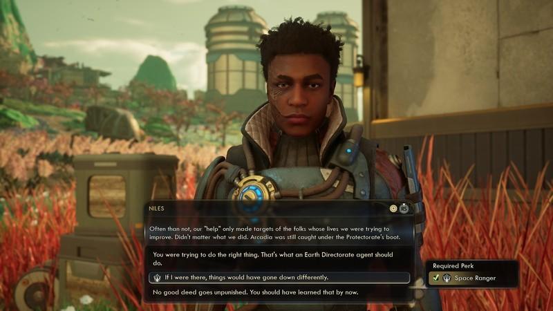 Outer Worlds 2 Paradise Island companion Niles chatting