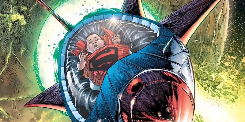 Brainiac عامل نابودی کریپتون: Superman به عنوان نوزاد در موشک خود، در حال پرواز از Krypton.