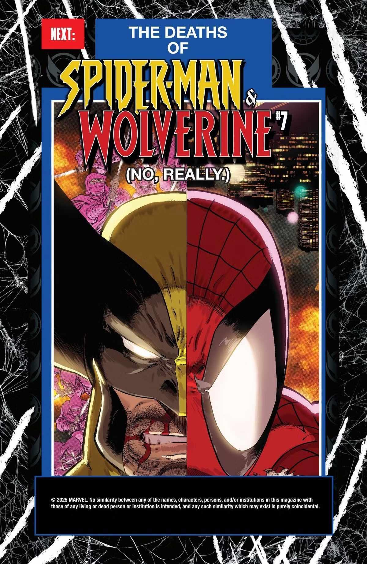 جلد Spider-Man and Wolverine #7 که پیش نمایش مرگ Spider-Man و Wolverine را نشان می دهد.