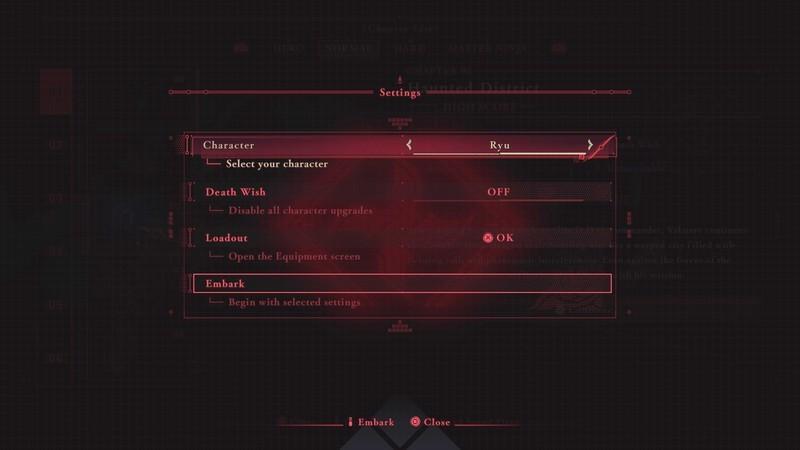 تنظیمات انتخاب ماموریت برای باز کردن Ryu در Ninja Gaiden 4