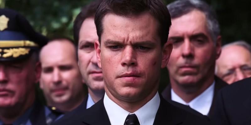Matt Damon as Sullivan at the funeral in The Departed - فیلم گانگستری برای شروع