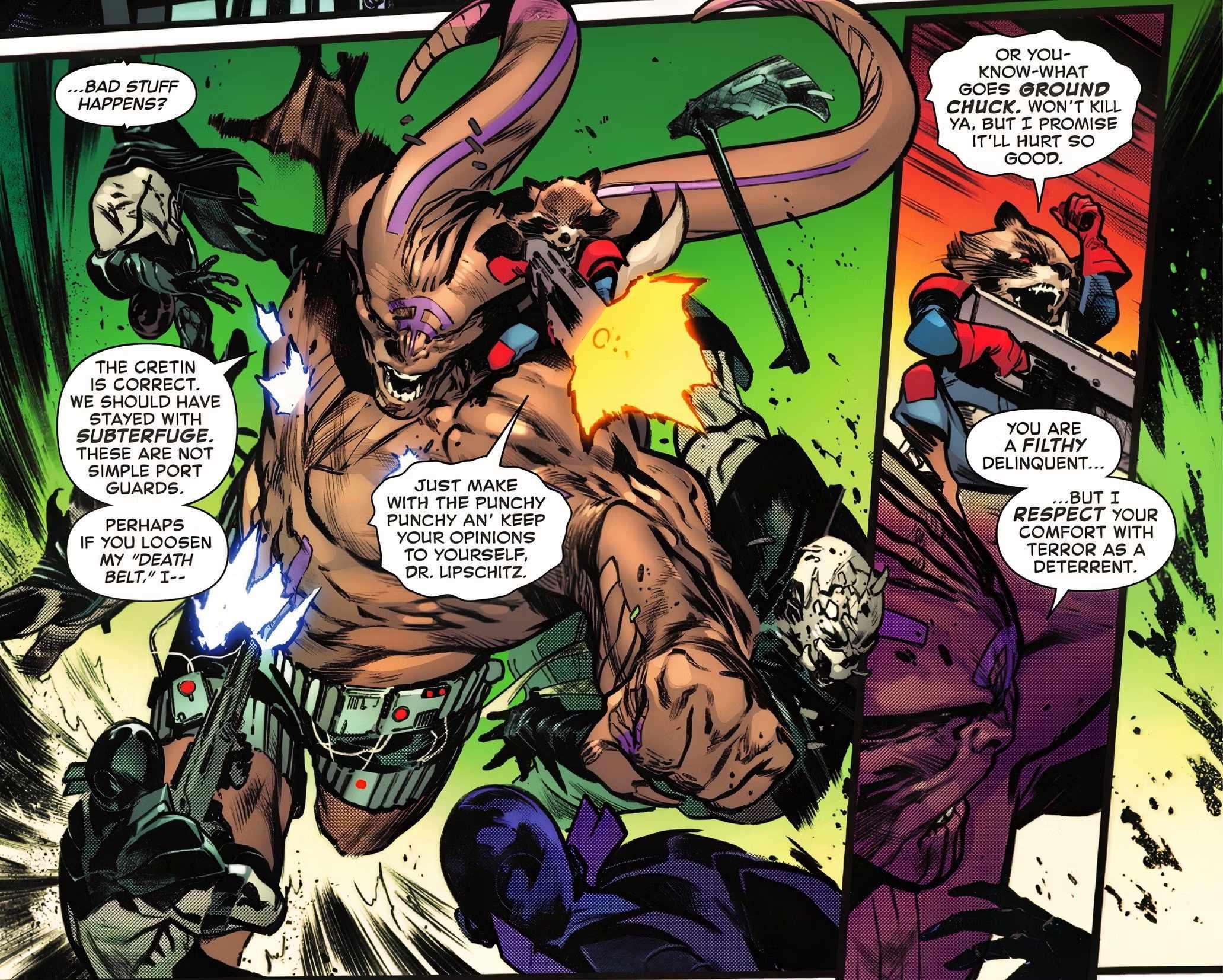 استاربْلاد و راکت در حال همکاری با هم، بخشی از Spider-Man تیم جدید Guardians of the Galaxy، مارول