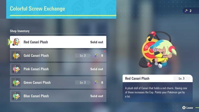 نکات بازی Pokemon Legends: Z-A: Colorful Screw Exchange and various Canari Plush.