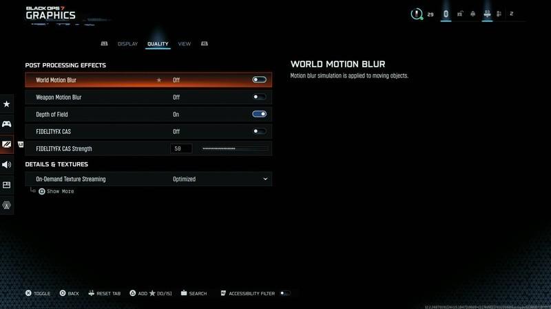 بهترین تنظیمات دسته Black Ops 7، تنظیمات گرافیکی، Motion Blur