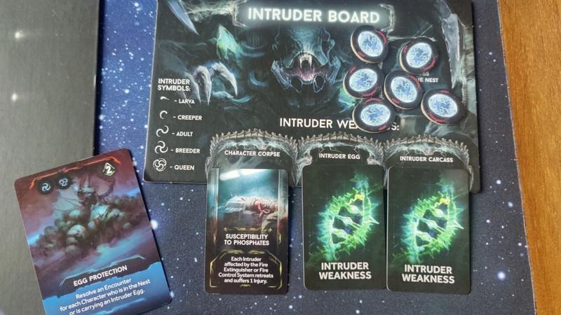 نقد بازی رومیزی Alien - Nemesis board game Intruder board, tokens, and cards laid out on a starry backdrop