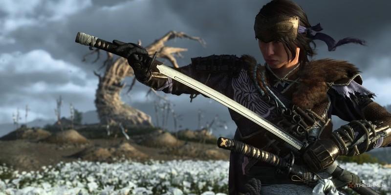 «آتسو» در حال شرکت در یک دوئل در Ghost of Yotei. این تصویر می تواند نمادی از اخراج به دلیل آزار و اذیت باشد.