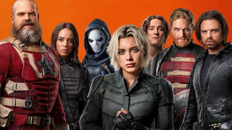 تیم Thunderbolts دنیای سینمایی مارول در پس زمینه نارنجی گرد هم آمده اند، جبران اشتباه مارول درباره Sebastian Stan