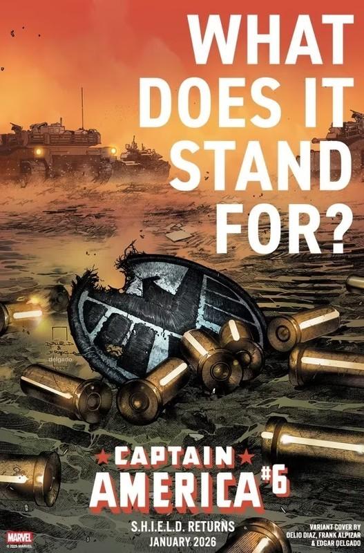 بازگشت SHIELD Captain America: یک نماد SHIELD روی زمین شکسته افتاده در کاور Captain America #6 (نسخه متفاوت)