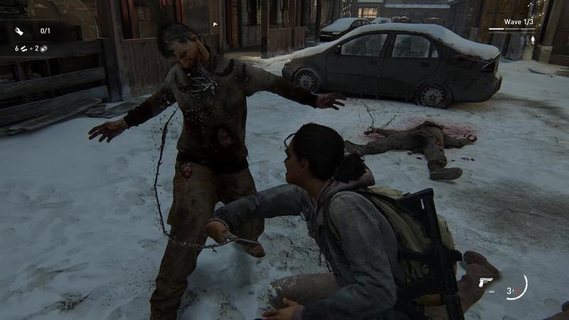 مارلین در بازی The Last of Us Part 2 روی رایانه شخصی در نقشه جکسون به یک آلوده ضربه می زند. The Last of Us Part 2 مخفی کاری PS5.