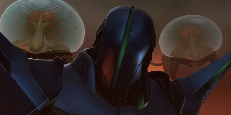 سیلکس (Sylux) در Metroid Prime 4 با دو متروید روی شانه هایش ترسناک به نظر می رسد، عنصری کلیدی در Metroid Prime 4 amiibo داستان.