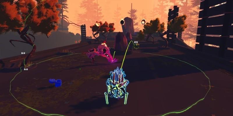 رکس در یک دایره شفابخش به wisps در Risk of Rain 2 نگاه می کند. راهنمای باز کردن شخصیت های Risk of Rain 2.