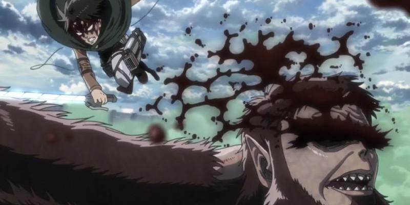 Attack On Titan's Levi slashes out the Beast Titan's eyes in a bloody display: یکی از نبردهای افسانه ای انیمه.