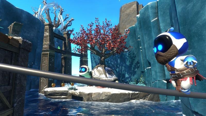 کریتوس آسترو در مرحله God of War بازی Astro Bot روی طناب بندبازی تعادل خود را حفظ می کند - Astro Bot بهترین تجربه PS5