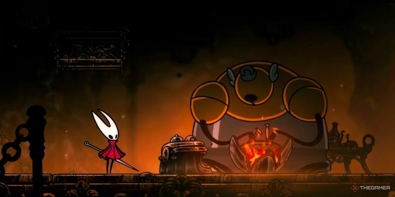 هورنت ایستاده در کنار دختر آهنگر در اعماق اسکله ها در Hollow Knight: Silksong. جدیدترین Silksong اخبار DLC