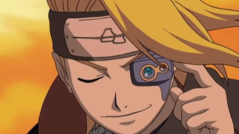 دیدارا، از Naruto قویترین اعضای Akatsuki، با نیشخند به سرش اشاره می کند