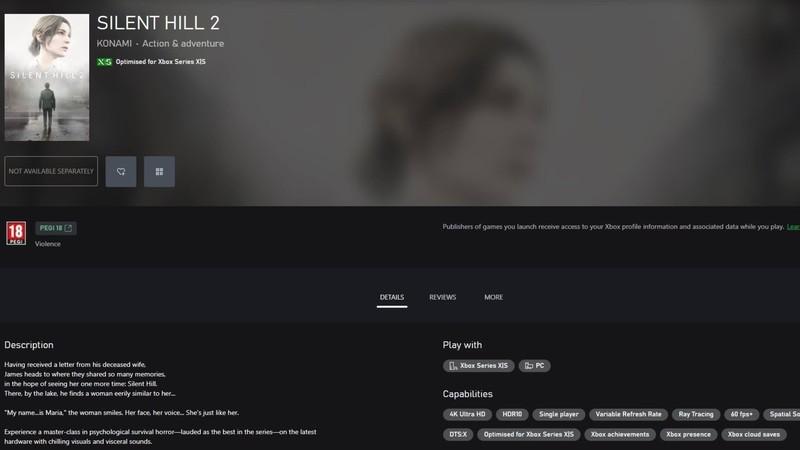 اسکرین شات از لیست Silent Hill 2 Remake در Xbox Store. Silent Hill 2 Remake به Xbox می آید.