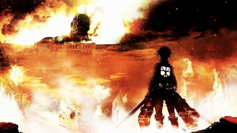 Attack on Titan anime featured image - Eren Yeager Jeager staring at the Collosal Titan breaking down the walls in season 1 poster-1 – انیمه Toonami کجا ببینیم