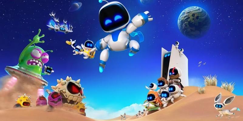 شخصیت های Astro Bot از روی کاور بازی. PlayStation Portal بدون PS5