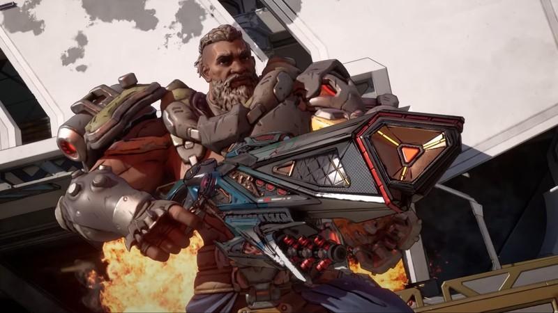 آمن در حال نشانه گیری اسلحه با انفجاری در پس زمینه در Borderlands 4. گلیچ درخت مهارت Borderlands 4