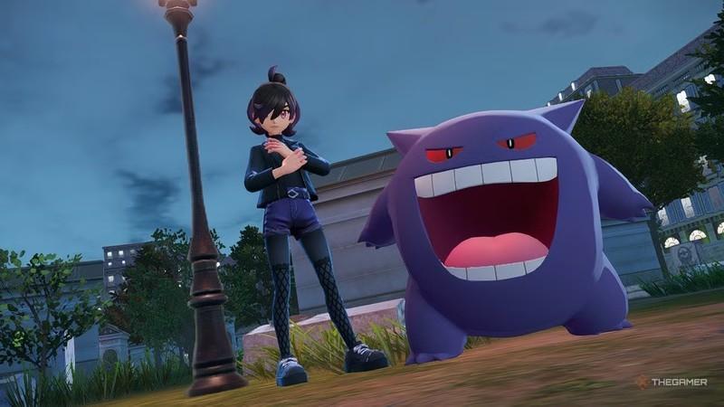 مربی که کنار Gengar در بازی Pokemon Legends: Z-A با ست لباس Pokemon Legends: Z-A ژست گرفته است.