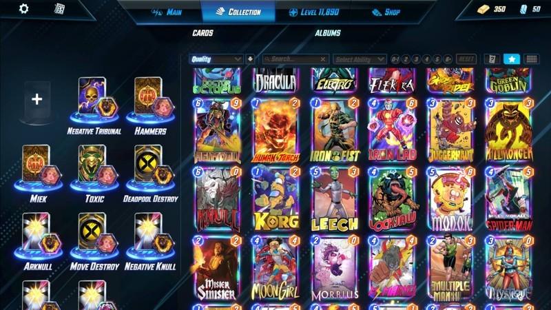 مجموعه ای از کارت های Marvel Snap، از بهترین بازی های رایگان کارتی