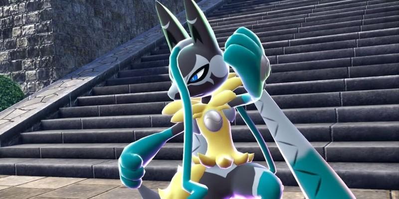 طراحی جدید Mega Lucario Z در حال ژست گرفتن در برابر یک راه پله در Pokémon Legends Z-A.