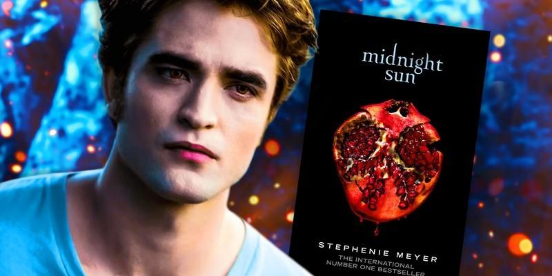 رابرت پتینسون در نقش ادوارد کالن در Twilight در کنار طرح روی جلد کتاب Midnight Sun اثر استفنی مایر، نشانگر مشکل Edward Cullen در سریال Twilight.