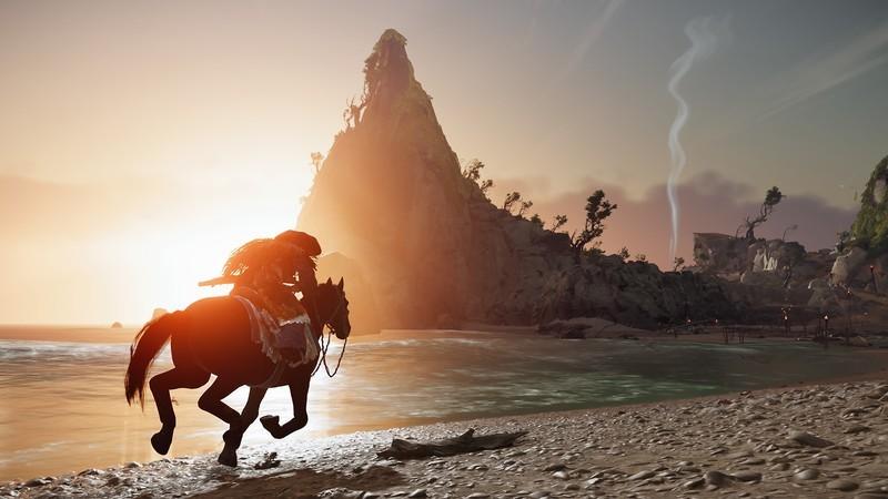 آتسو در امتداد ساحل در چرا Ghost of Yotei اسب سواری می کنه
