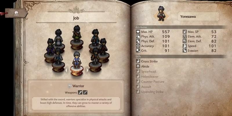 Octopath Traveler 0 بهترین کلاس شروع: شغل Warrior هایلایت شده است.