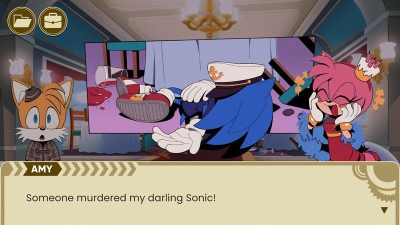 اسکرین شات از The Murder of Sonic the Hedgehog، یکی از بهترین بازی های رایگان، که سونیک رو روی زمین نشون می ده در حالی که امی رز فریاد می زنه: «یه نفر سونیک عزیزم رو به قتل رسونده!»