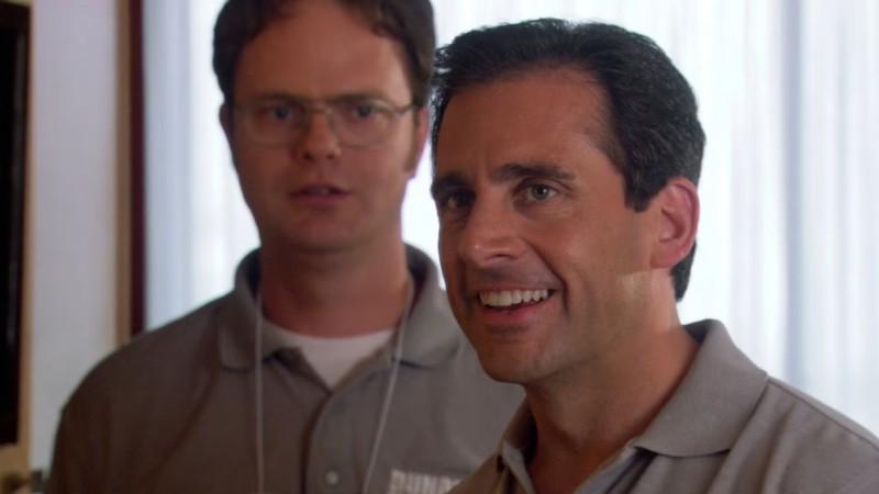 مایکل اسکات و دوایت در حال صحبت با جیم در همایش در The Office - بهترین جملات The Office