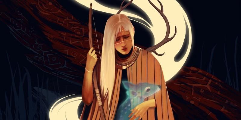 پوستر اصلی ایکس باکس گیم پس Death Howl: رو با غم روح یک گوزن آبی را در آغوش گرفته است.