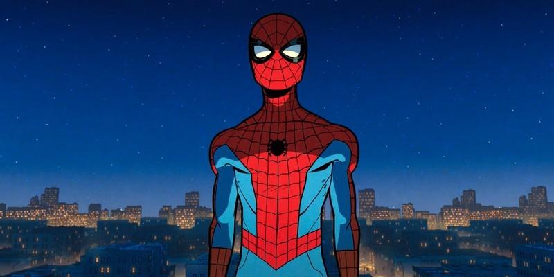 مرد عنکبوتی با نمایی از شهر در شب در پس زمینه در Your Friendly Neighborhood Spider-Man فصل 1 قسمت 10، یکی از هیجان انگیزترین پروژه های مارول