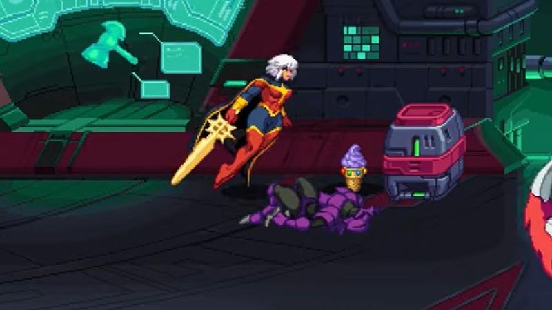 نمایی ثابت از ایستراگ Marvel Cosmic Invasion که فایلا-ول رو در حال برداشتن یک بستنی کله قندی با طرح دستکش ابدیت نشون می ده.