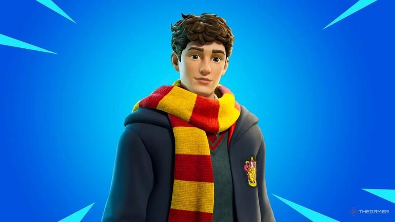 اسکین Fortnite با تم Harry Potter روی پس زمینه آبی. دلایل خروج از Fortnite به خاطر Harry Potter