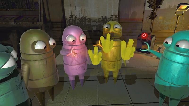 گروهی از ربات های REPO که به چند کریستال نگاه می کنند - بهترین بازی های ترسناک جدید