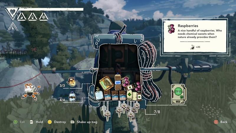 نگاه کردن به تمشک های داخل کوله پشتی در Cairn بازی بقا کوهنوردی