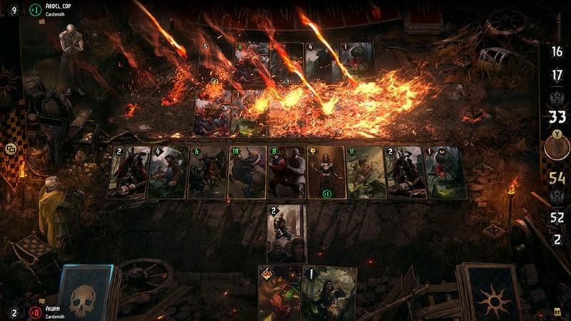 اسکرین شات Gwent که چیدمان یک بازی کارتی را نشان می دهد، از بهترین بازی های رایگان Steam.