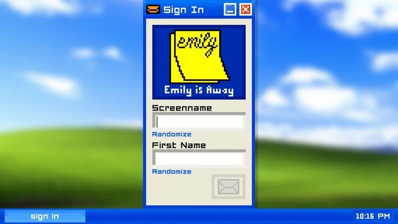 اسکرین شات Emily is Away که دسکتاپ ویندوز XP را با یک جعبه چت در مرکز نشان می دهد، یکی از بهترین بازی های رایگان Steam.