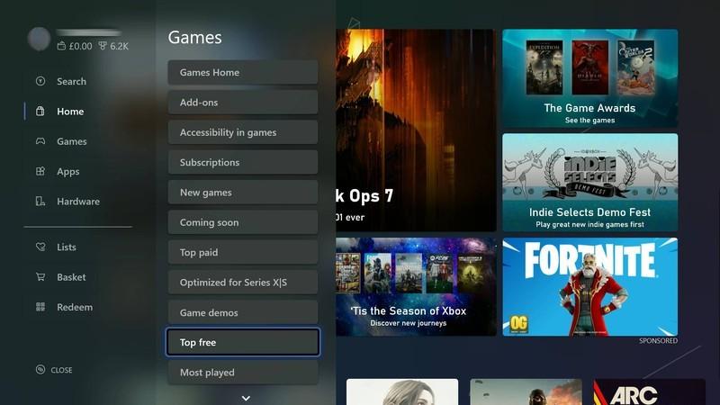 منوی برترین دانلود بازی رایگان Xbox Series X در اپلیکیشن فروشگاه Xbox Series X