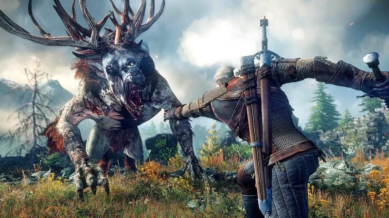 گرالت در حال مبارزه با یک موجود عظیم الجثه در The Witcher 3، بهترین داستان بازی ها