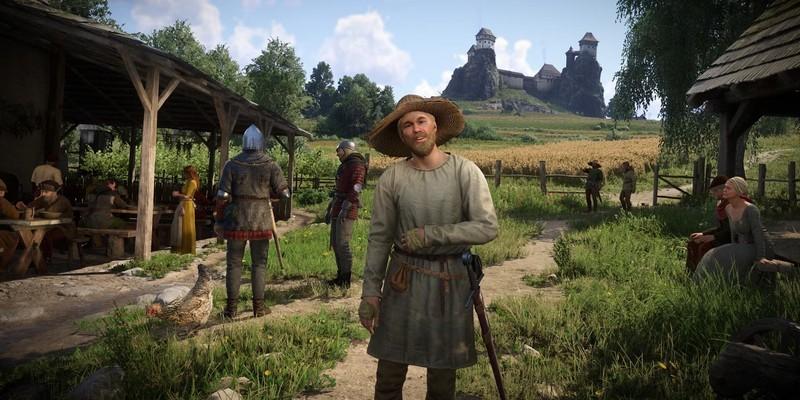 واکنش طرفداران Kingdom Come: Deliverance 2: تصویری از یک شهر کوچک بیرون قلعه ای پر از روستایی ها و سربازها در Kingdom Come: Deliverance 2.