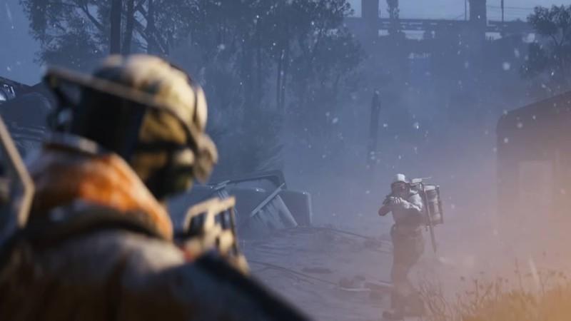 Arc Raiders نکات بازیکنان جدید: Two raiders in a standoff in the snow.