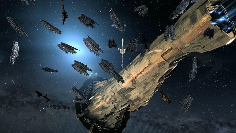 اسکرین شات Eve Online که یک ساختار سفینه فضایی بلند و باریک را نشان می دهد، از بهترین بازی های رایگان Steam.