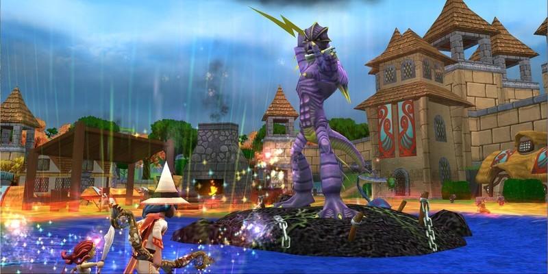 اسکرین شات گیم پلی Wizard 101 از مبارزه بازیکنان با یک غول بزرگ؛ یک بازی رایگان شبیه Hogwarts Legacy