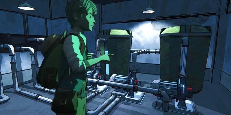 سایمون در موتورخانه از بازی Blue Prince. استیم دمو رایگان کارآگاهی