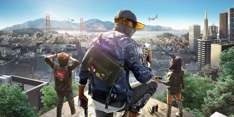 شخصیت های اصلی Watch Dogs 2 بالای یک شهر ایستاده اند - Watch Dogs 2 رایگان PlayStation Plus