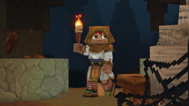 Hytale رکوردشکنی بازیکنان: شخصیت Hytale در حال گشت  و  گذار در یک غار با مشعل.