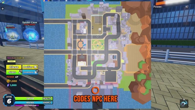 نقشه ای که مکان NPC برای وارد کردن کدهای Solo Hunters نحوه وارد کردن کد را نشان می دهد